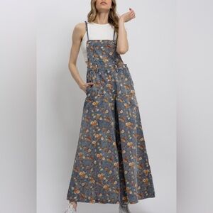 🌼Blue Velvet Floral Wide Leg Denim Overalls NWT Size XL Boho Cottagecore